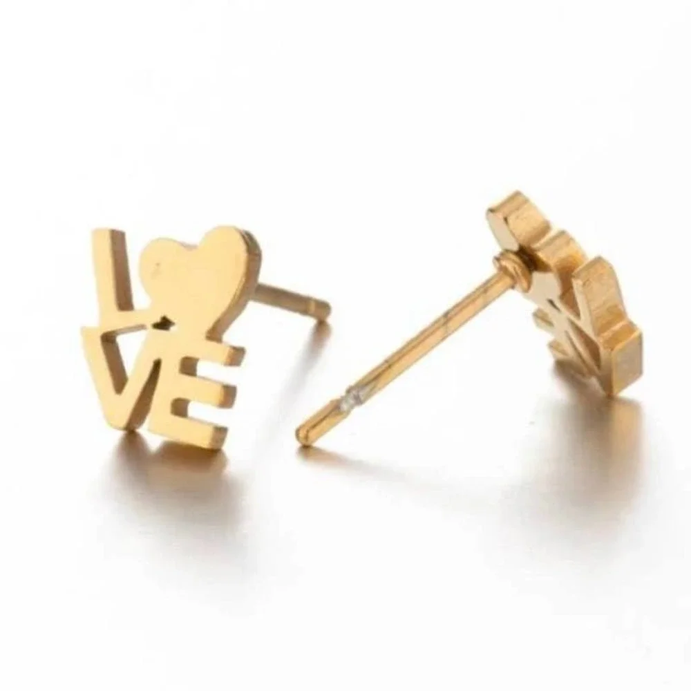 GOLD Love Heart Earring Pair